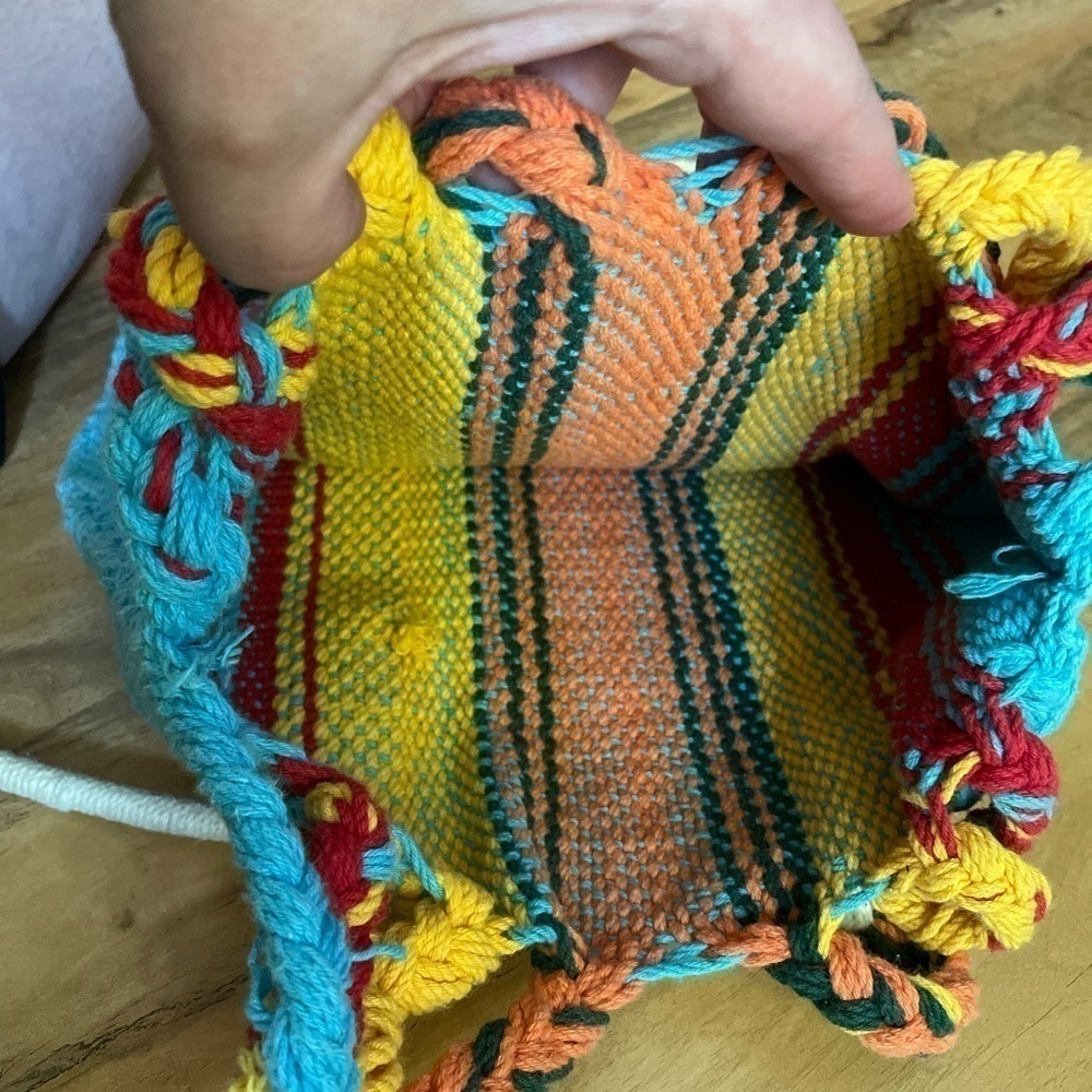 Handwoven Chiapas Loom Cotton Tote Bag Multicolor Festival Summer - Picture 5 of 6